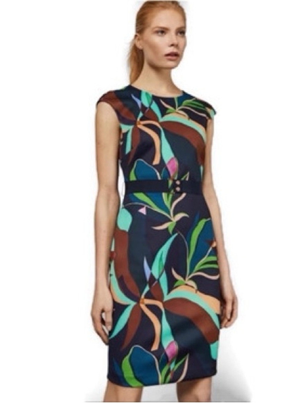 Ted Baker London Botanical Print Belted Sheath Dress Size 1 UK Size 4 US